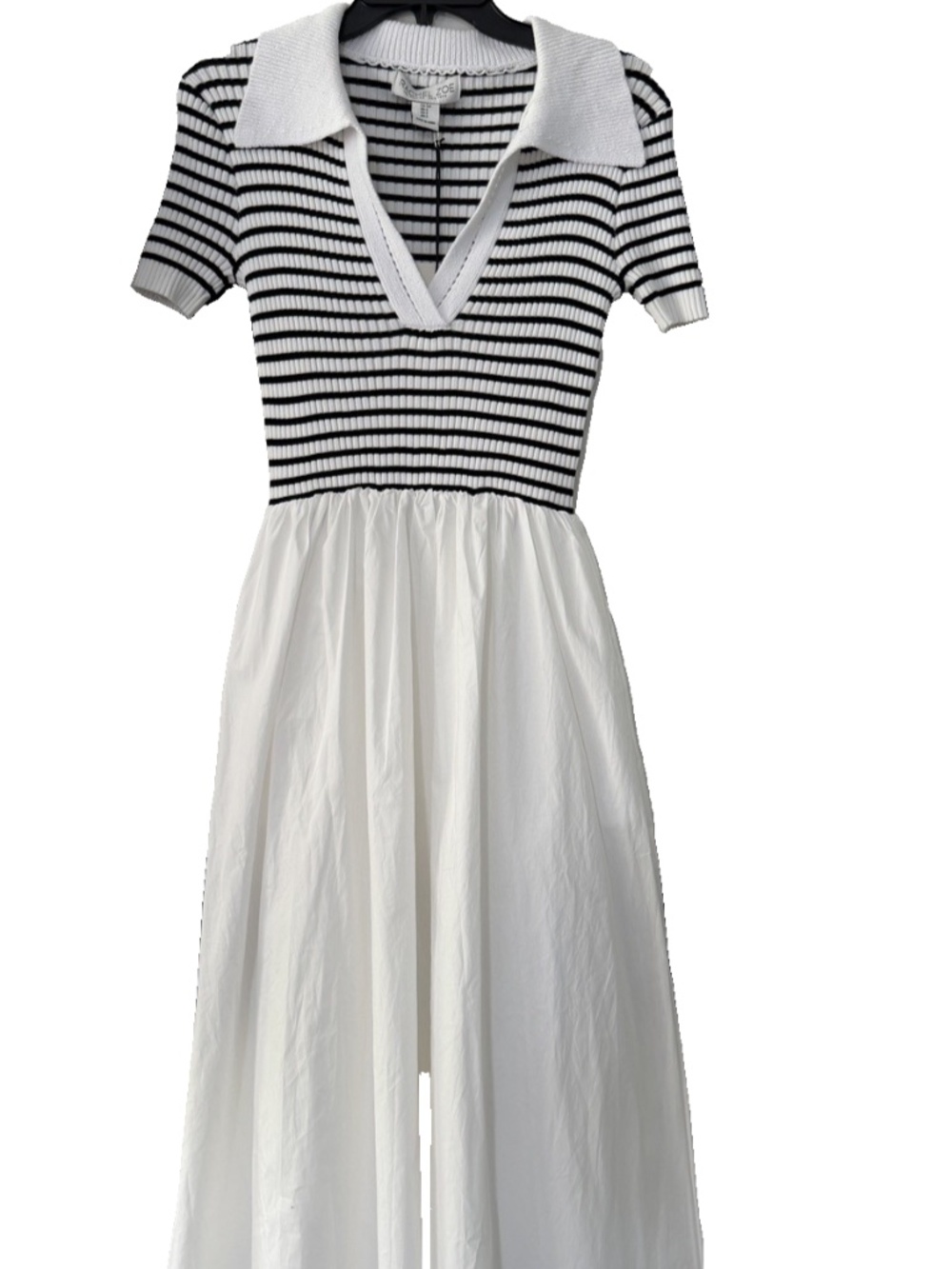 NEW Rachel Zoe Dress Maxi Striped Black White Lined Collared Stretchy NWT Small